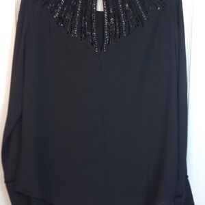 White House Black Market Black Beaded Blouse